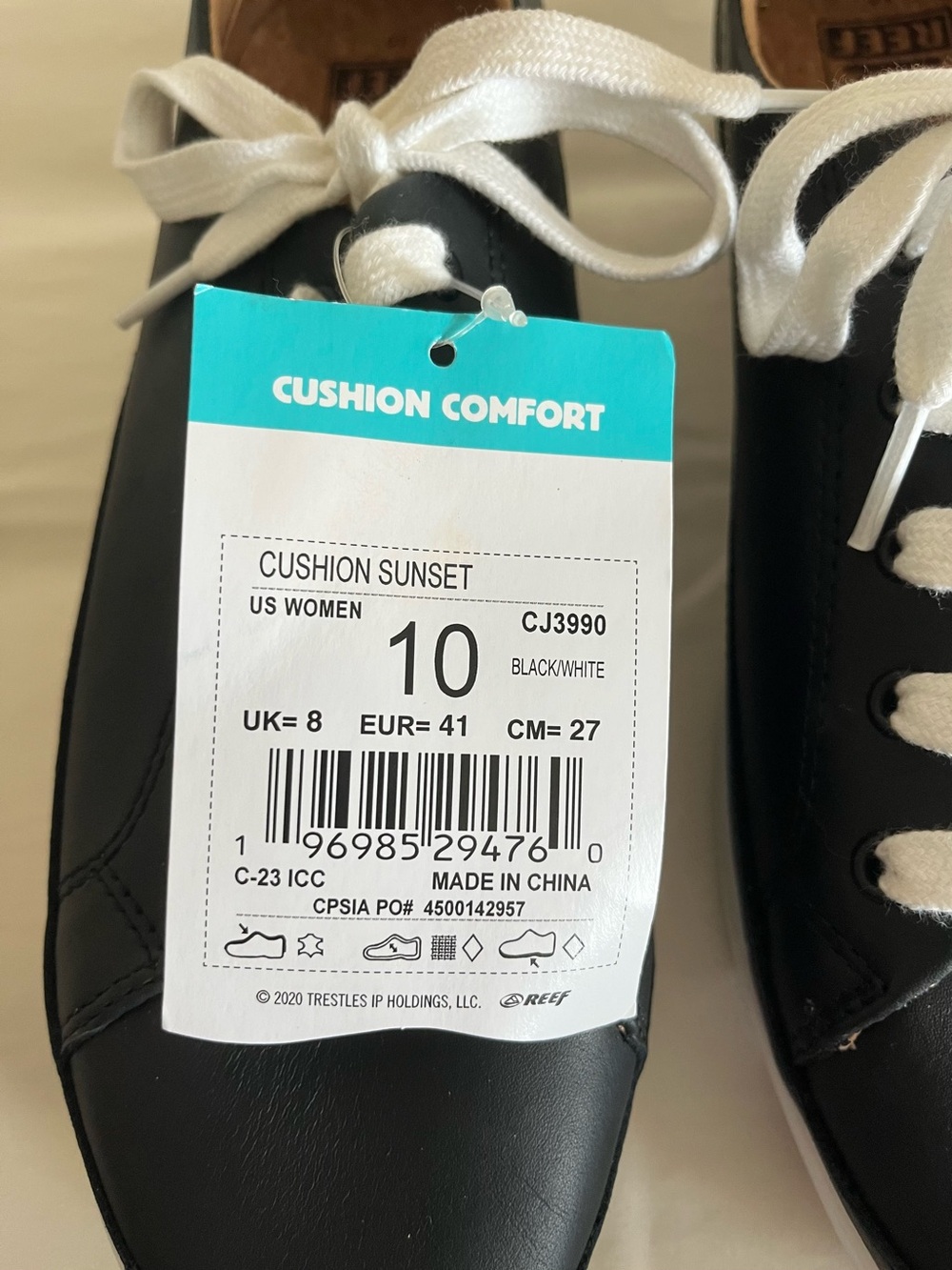 Reef Cushion Sunset Black and White Leather Comfort Sneakers Women’s Sz 10 NWT - Picture 3 of 9